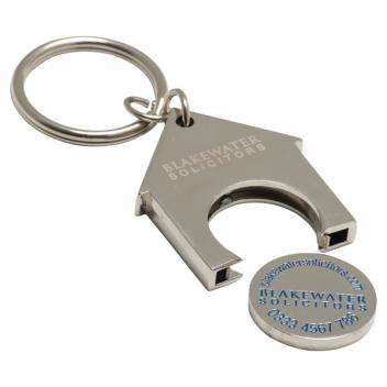 Product image 3 for House Shaped Trolley Coin Keyring (Stamped Iron Soft Enamel Infill)